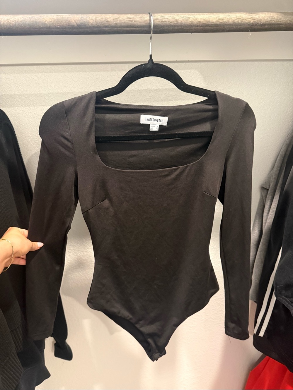 That’sSoFetch Black Long-Sleeve Square Neck Bodysuit